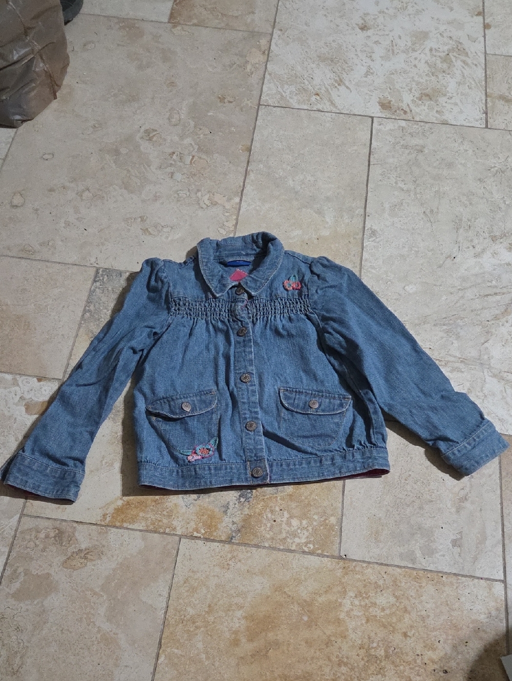Genuine Kids by OshKosh Size 5T Denim Jacket with Crochet Embellishments